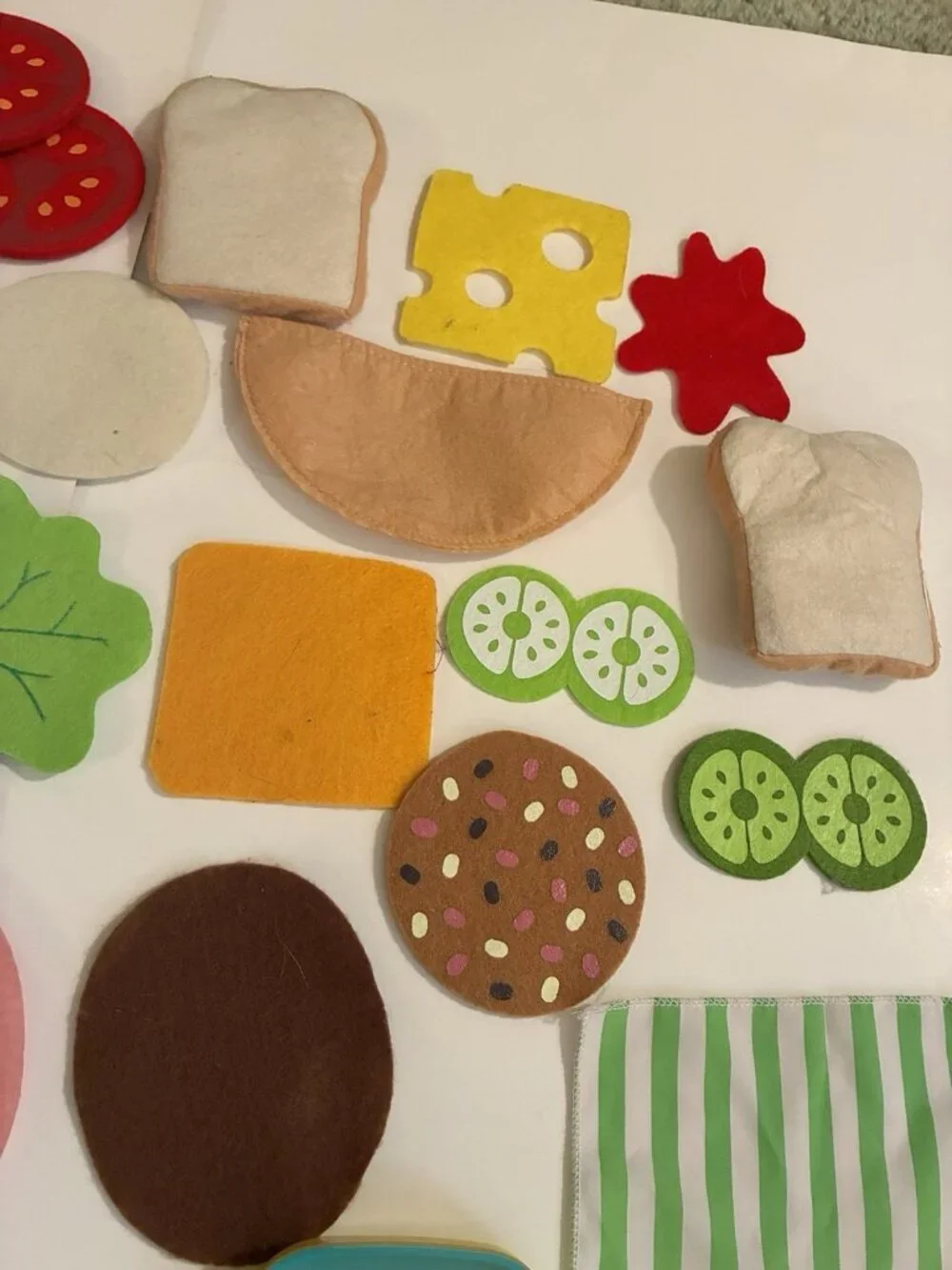 Felt Play Food Sandwich Burger Breakfast Lunch Pretend Kitchen Toy Lot 37 Pc